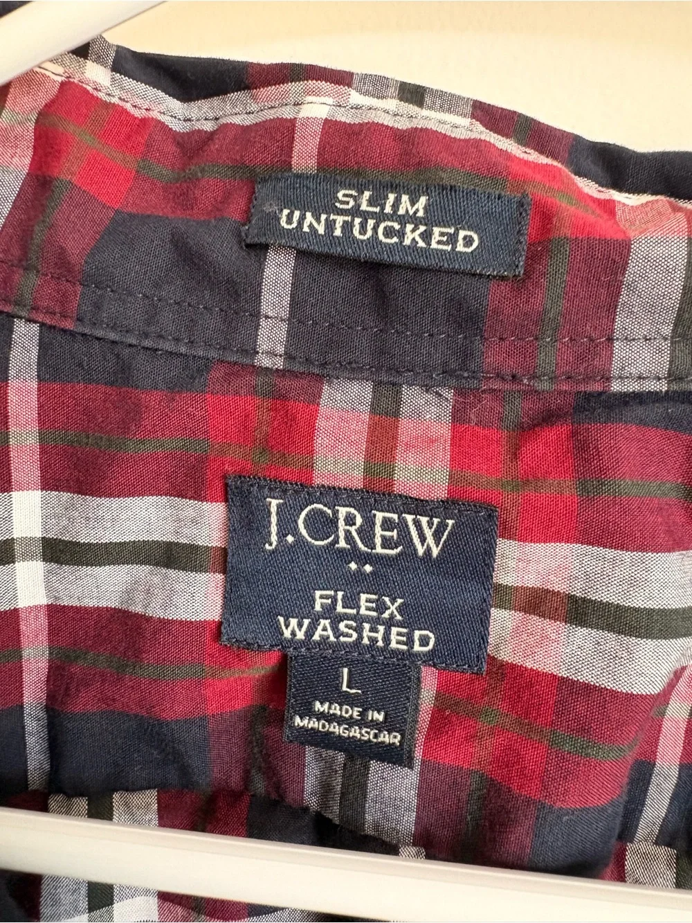 J. Crew Men’s Navy, Red & White Plaid Button-Down Shirt